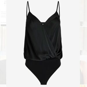 Express Satin Pleated Faux Wrap Cami Bodysuit